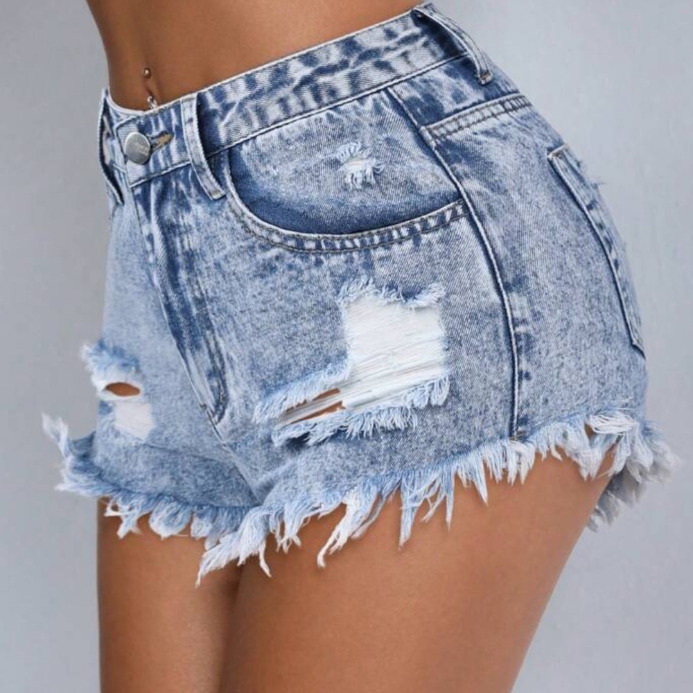 SHEIN Blue Distressed Jean Shorts